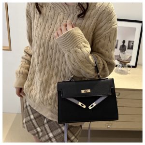 New color-blocking, simple, large-capacity, Korean version texture, fashionable, one-shoulder, cross-body hand-worn lady, Kelly bag, trendy – Image 8