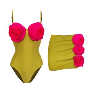 European and American new one-piece swimsuits, flower decorations, sexy contrasting swimsuit suits, women's cross-border hits – Image 5