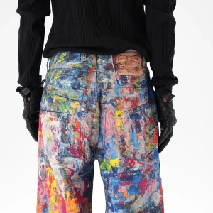 CWHAT American Retro AC Style 3D Oil Painting Digital Print Loose Straight Camouflage Baggy Jeans Men – Image 5