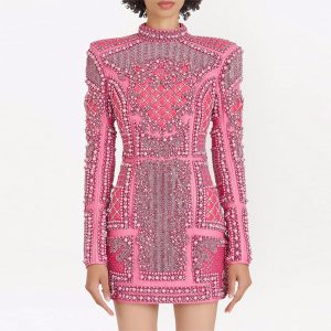 New European and American Fashion Heavy Industries Diamond Stud Sequins Stretch Bodycon Dress Small Dress – Image 3