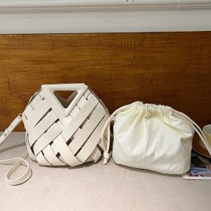 New Vegetable Basket Triangle Magnetic Buckle Woven Hollow Women's Bag Handbag One-Shoulder Crossbody Bucket Women's Bag – Image 3