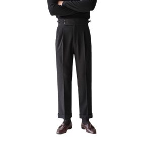 Waffle Paris button high waist trousers men's business gentlemen casual pants Naples no-iron drape suit pants tide – Image 5