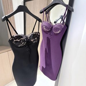 European and American new lace slimming charm purple solid color bandage skirt dress short skirt – Image 5