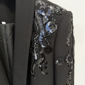 New European and American star temperament fashion heavy industry beaded and diamond shawl collar dress suit skirt – Image 5