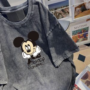 Cotton washed distressed t-shirt round neck short sleeve print half sleeve summer cool pop casual couple loose top – Image 4