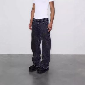 American CleanFit Vintage Snowflake Wash Jeans Heavy Workers Distressed Water Ripple Crepe Vibe Straight Leg Pants – Image 3