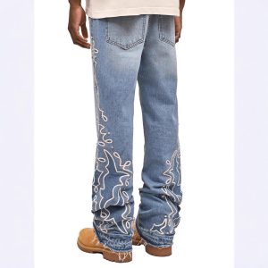 Autumn new gradient wide-leg men's and women's denim trousers, fashionable cross-border hot embroidered men's straight-leg pants – Image 4