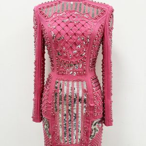 New European and American Fashion Heavy Industries Diamond Stud Sequins Stretch Bodycon Dress Small Dress – Image 5