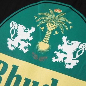 Niche American high street RHUDE lion palm tree English pattern couple loose men and women crew neck short sleeve t-shirt – Image 6