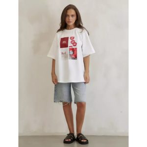 Cotton mid-length half-sleeved T-shirt women's summer new European and American lazy style loose and versatile cross-border printed top ins – Image 3