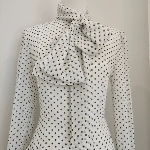 European station French niche polka dot print see-through fungus edge stitching lace-up bow shirt long skirt dress – Image 6