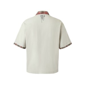 Society American retro plaid patchwork POLO shirt casual and versatile Vintage – Image 3