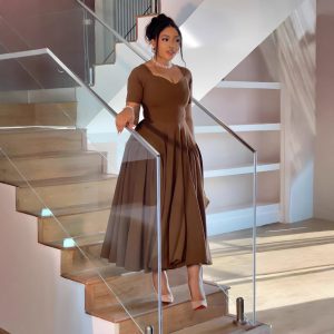 Cross-border European and American Amazon double-sided stitching pleated dress fashion high-waisted large skirt temperament long skirt – Image 3