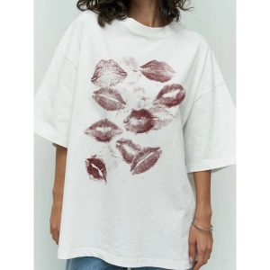 Summer new niche chic design sense print cotton crew neck T-shirt women's loose and versatile casual top tide ins – Image 4