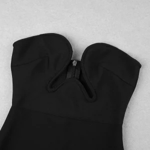 Bandage dress bandeau V-neck sexy long slit slimming black stretch dress banquet evening dress – Image 3