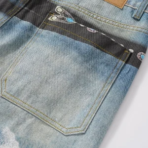 American street vibe retro 3D printed flower belt graffiti straight leg jeans design sense cleanfit trousers – Image 6