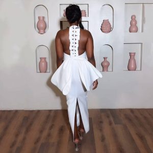 Cross border European and American sexy women's big bow backless bandage skirt party party dress sexy dress – Image 3