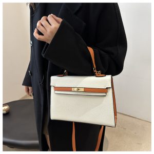 New color-blocking, simple, large-capacity, Korean version texture, fashionable, one-shoulder, cross-body hand-worn lady, Kelly bag, trendy – Image 6