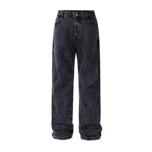 American CleanFit Vintage Snowflake Wash Jeans Heavy Workers Distressed Water Ripple Crepe Vibe Straight Leg Pants – Image 5
