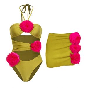 European and American new one-piece swimsuits, flower decorations, sexy contrasting swimsuit suits, women's cross-border hits – Image 4