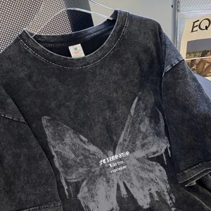 Plus size women's clothing  new summer loose wash old trendy brand short sleeve t-shirt cotton shoulder clothes ins – Image 4