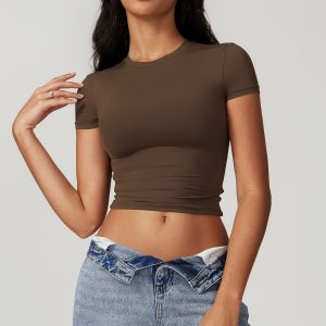 Casual Versatile Tight Quick-Drying Fitness Top Yoga Wear Running Pilates Sports T-Shirt Short Sleeve 8743 – Image 3