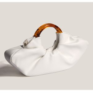 Niche croissant bag net celebrity same acrylic ring handbag bag bag women's pleated cloud bag hand holding dumpling bag – Image 5