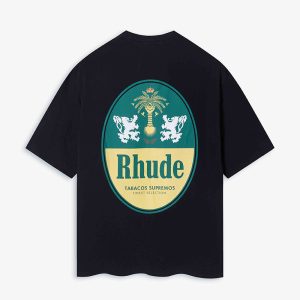Niche American high street RHUDE lion palm tree English pattern couple loose men and women crew neck short sleeve t-shirt – Image 4