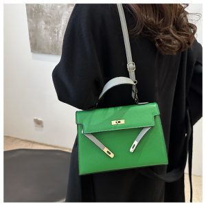New color-blocking, simple, large-capacity, Korean version texture, fashionable, one-shoulder, cross-body hand-worn lady, Kelly bag, trendy – Image 5