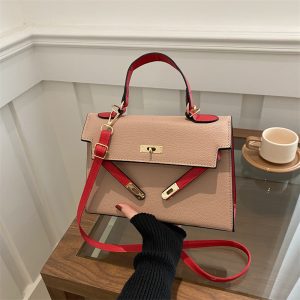 New color-blocking, simple, large-capacity, Korean version texture, fashionable, one-shoulder, cross-body hand-worn lady, Kelly bag, trendy – Image 4