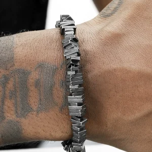 GRGR distressed beaded bracelet men's hip-hop European and American retro trend personality irregular square stitching bracelet bracelet – Image 3