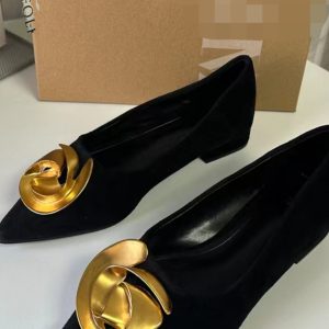 ZA new French premium flat single shoe pointed toe shallow metal flower embellished buckle flat heel back bag sandals women – Image 3