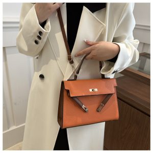 New color-blocking, simple, large-capacity, Korean version texture, fashionable, one-shoulder, cross-body hand-worn lady, Kelly bag, trendy – Image 7