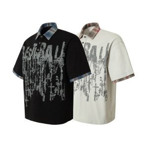 Society American retro plaid patchwork POLO shirt casual and versatile Vintage – Image 9