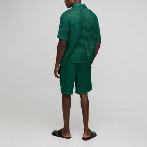 Spring/summer new men's knitted suit cross-border European and American casual fashion solid color shirt shorts two-piece set – Image 3