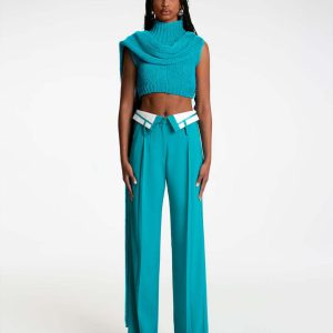 Spring American retro draped women's suit pants loose and thin lapel design straight wide-leg pants ins – Image 6