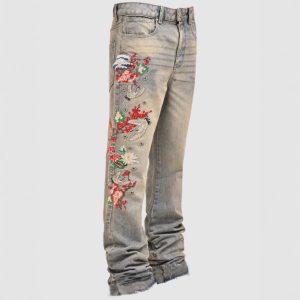 Cross-border new men's denim straight pants, European and American street fashion ins, explosive stretch patch denim straight pants – Image 4