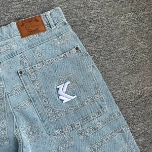American street fashion hip hop full print cashew flower denim shorts mid and high waist summer fashion niche loose 5 point pants men – Image 7