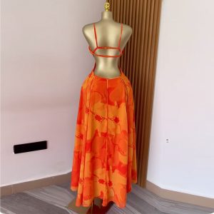 European and American women's clothing 2025 summer new sweet fresh print suspender bandeau high waist A-line dress long skirt – Image 4