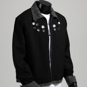 American multi-button lapel patchwork jacket, men's fashion brand loose design jacket, retro small fragrance contrast top – Image 4