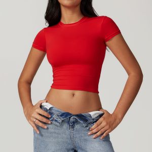 Casual Versatile Tight Quick-Drying Fitness Top Yoga Wear Running Pilates Sports T-Shirt Short Sleeve 8743 – Image 4