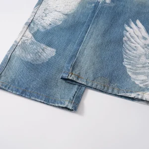 American street vibe retro 3D printed flower belt graffiti straight leg jeans design sense cleanfit trousers – Image 5