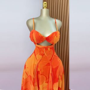 European and American women's clothing 2025 summer new sweet fresh print suspender bandeau high waist A-line dress long skirt – Image 3