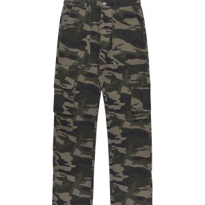 American high street vintage buttoned camouflage cargo jeans men's street loose slit straight micro-flared pants – Image 4