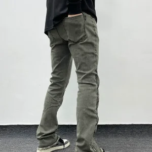 American high street slim straight stretch zipper fake ripped jeans, men's retro slim, slightly flared trousers, trendy brand – Image 4