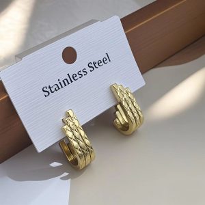 European and American cross-border earrings, light luxury high-end ear jewelry, ins titanium steel non-fading splicing U-shaped ear buckles – Image 5