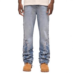Autumn new gradient wide-leg men's and women's denim trousers, fashionable cross-border hot embroidered men's straight-leg pants – Image 3