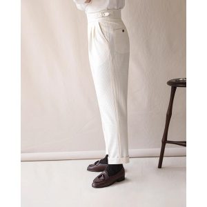 Waffle Paris button high waist trousers men's business gentlemen casual pants Naples no-iron drape suit pants tide – Image 3