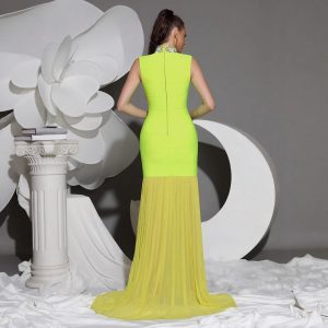 European and American new bandage mesh stitching long dress high neck sleeveless thin temperament dinner dress 2025 – Image 4