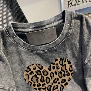 Leopard print heart d-washed vintage T-shirt Street style Hip hop punk Har – Image 3